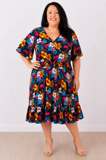 Plus Size Short Sleeve Tropical Escape Summer Dress