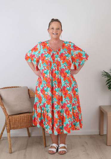 Plus Size Summer Dress In Bold Hibiscus 