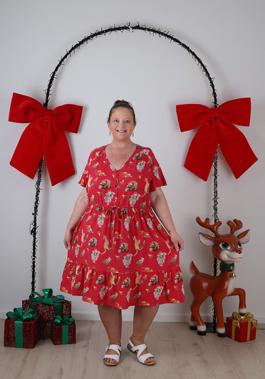 Plus Size Tie Waist Dress In Aussie Christmas Print