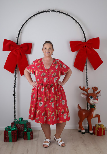 Plus Size Tie Waist Dress In Aussie Christmas Print