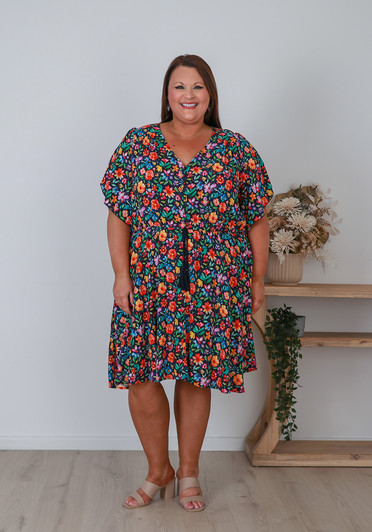 Plus Size Short sleeve bright floral dress sizes 18-32 