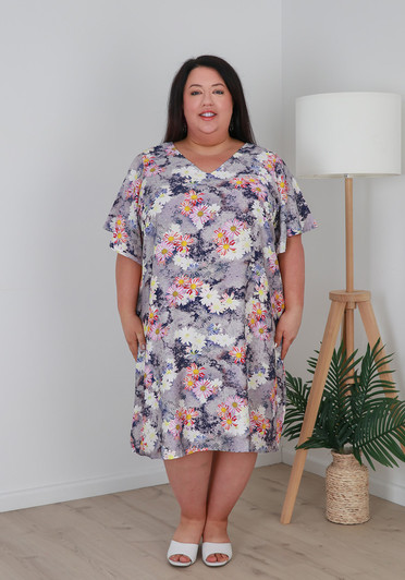 Plus Size Easy Wear Short Dress In Shades Of Purple