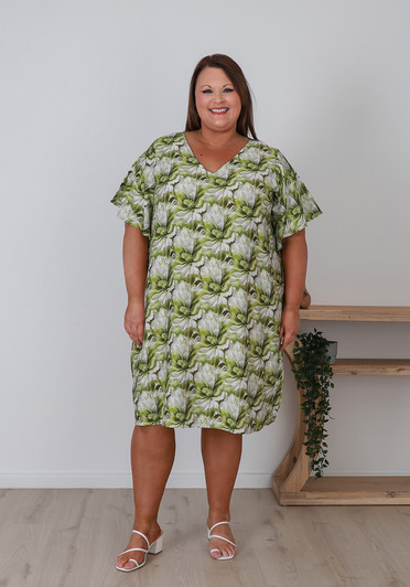 Plus Size Easy Wear Short Dress In Shades Of Green