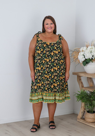 Plus Size Curvaceous Summer Black And Gold Dress