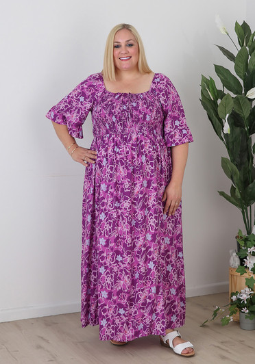 Plus Size Shirred Bust Maxi Dress In Purples