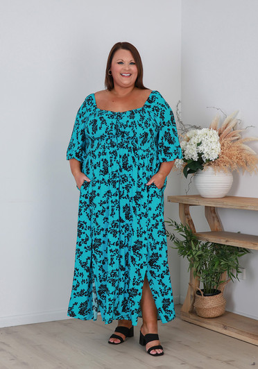  Plus Size Maxi Dress In Aqua Floral