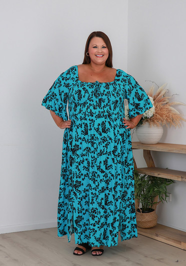  Plus Size Maxi Dress In Aqua Floral