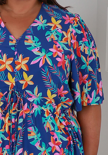 plus size blue frangipani short sleeve top 