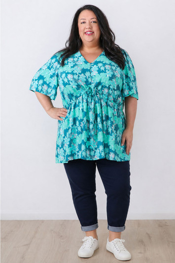 plus size Peak Top  In Turquoise And Teal
