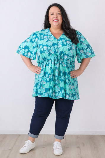 plus size Peak Top  In Turquoise And Teal