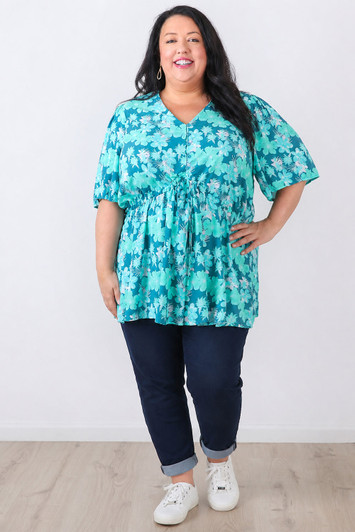 plus size Peak Top  In Turquoise And Teal