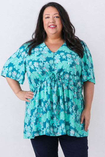 plus size Peak Top With Buttons In Turquoise And Teal
