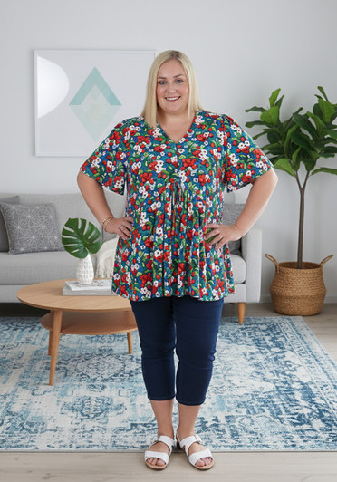 Plus Size Peak Top With Buttons In Cherry Blossom