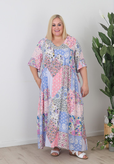 Plus Size Peak Dress In Pastel Patchwork