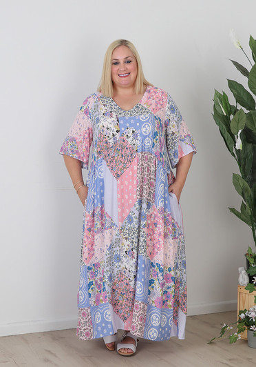 Plus Size Summer Breezy Pastel Patchwork Dress