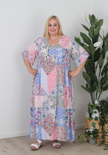 Plus Size Summer Breezy Pastel Patchwork Dress