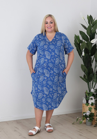Plus Size Stretch Dress In Blue Shells