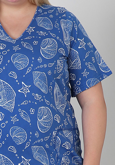 Plus Size Cotton Stretch Dress In Blue Shells