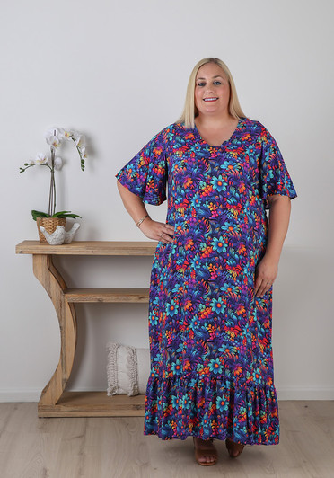 Plus Size Maxi Dress In Bright Flowers