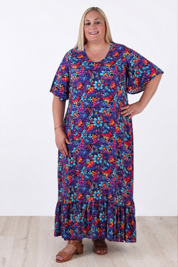Plus Size Tie Waist Maxi Dress In Bright Flowers