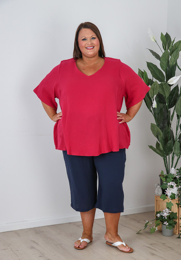 Plus Size Summer Navy Cotton Pant 