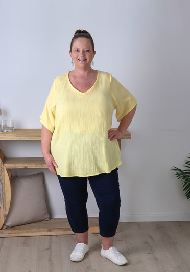 Plus Size Casual Butter Yellow Cotton Top
