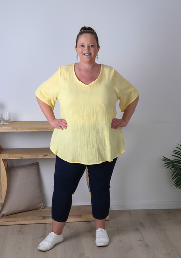 Plus Size Curvaceous Yellow Cotton Top