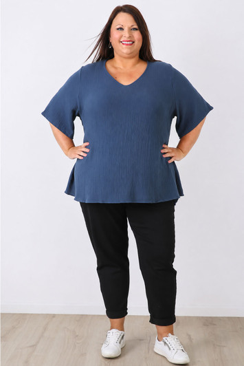 plus size blue cotton textured top