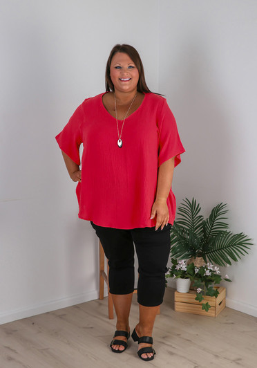 Plus Size Breathable Cotton Top In Cerise 