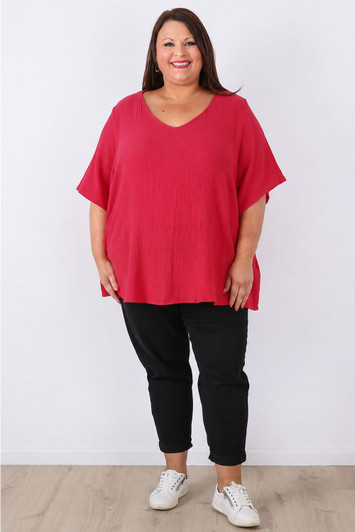 plus size cerise textured cotton top
