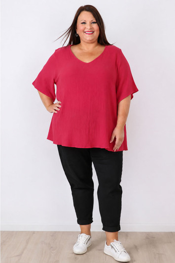 plus size cerise textured cotton top