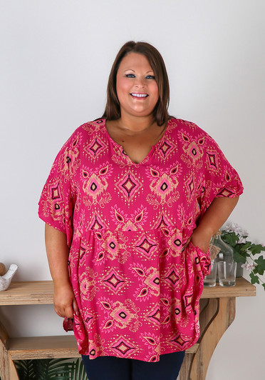 Plus Size Boho Tribal Pink Oversize Tunic