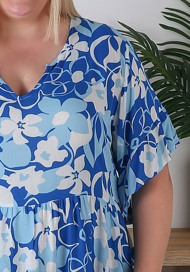Plus Size Summer Blue Floral Top 