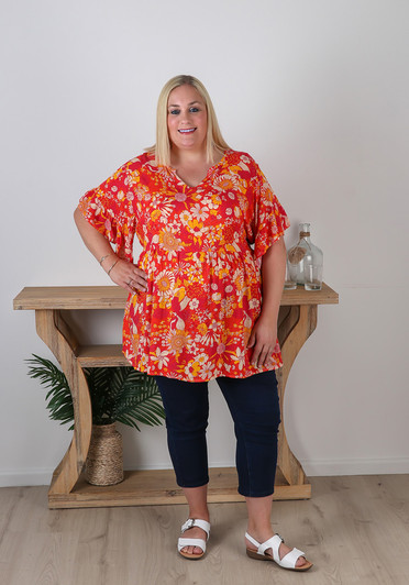 Plus Size Curvaceous Flowy Orange Floral Top 