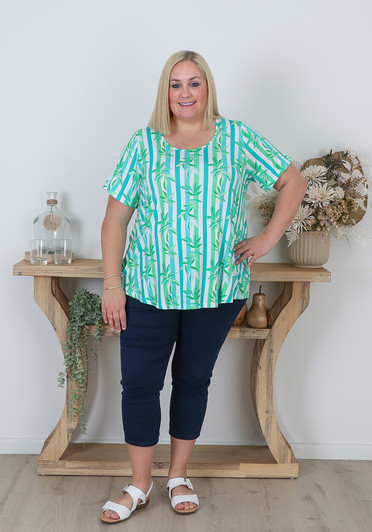 Plus Size Summer Stretch Leafy short sleeve Top