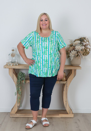 Plus Size Curvaceous Summer Stripe Leaf Tee