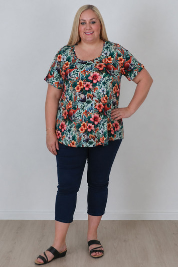 Plus Size Stretch Round Neck Top In Forest animals