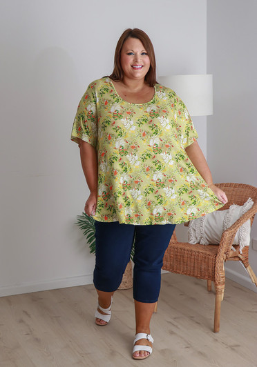 Plus Size Summer Green Floral Top