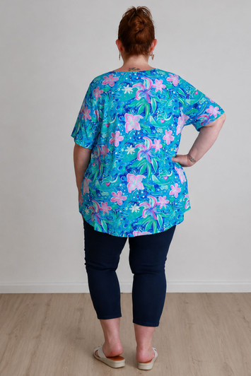 Plus Size Stretch Round Neck Top In Pops Of Pink