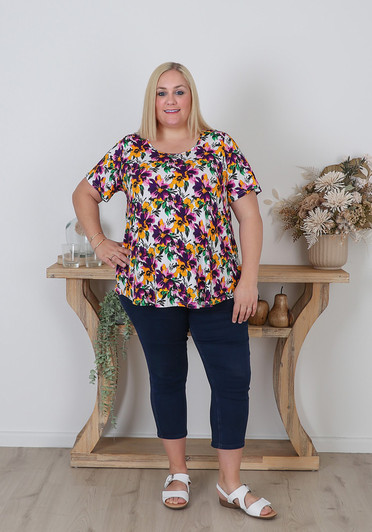 Plus Size Summer Stretch Purple Floral Top
