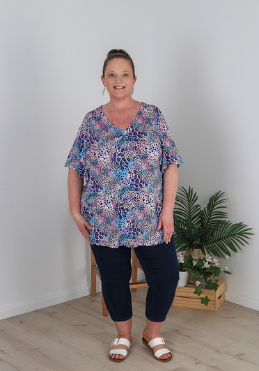 Plus Size V Neck Top In Animal Print