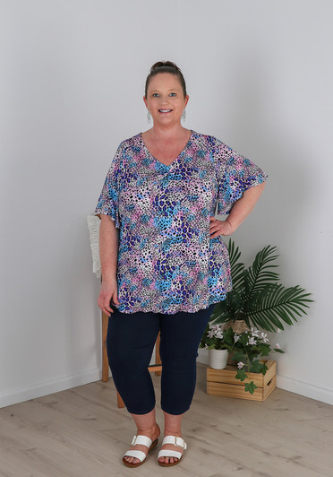 Plus Size V Neck Top In Animal Print