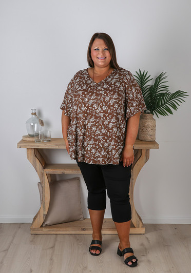 Plus Size V Neck Top In Spiced Roses