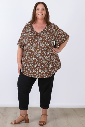 plus size Spiced Roses Pinched V Neck Top