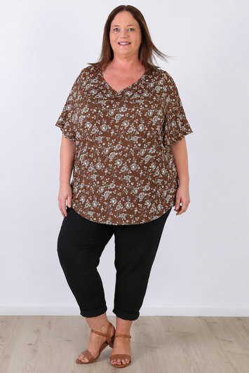 plus size Spiced Roses Pinched V Neck Top