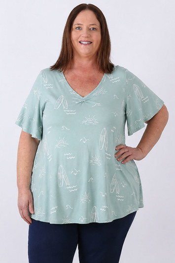 plus size Seaside Calm Pinched V Neck Top