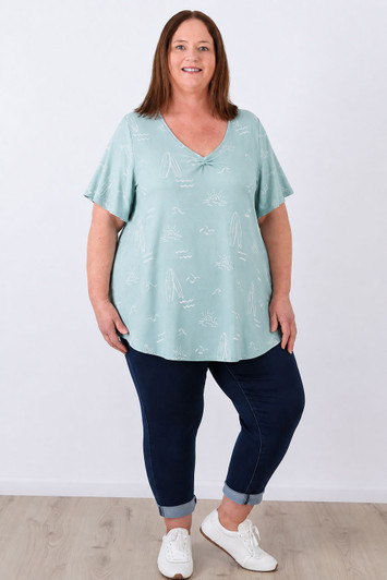 plus size Seaside Calm Pinched V Neck Top