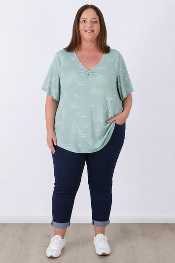 plus size Seaside Calm Pinched V Neck Top
