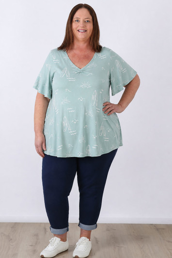 plus size Seaside Calm Pinched V Neck Top
