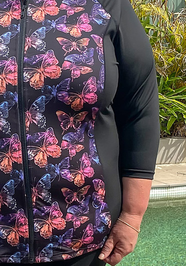 Plus Size Swim Rashie 3/4 Sleeve in Butterfly Breeze